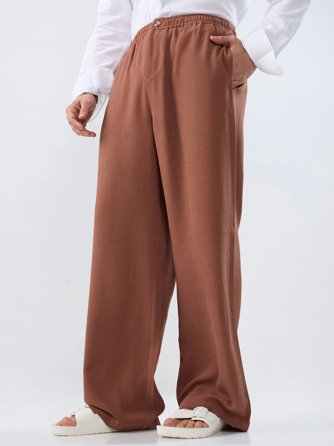 Saddle Brown Wide-Leg Crepe Comfort Trousers - Image 6