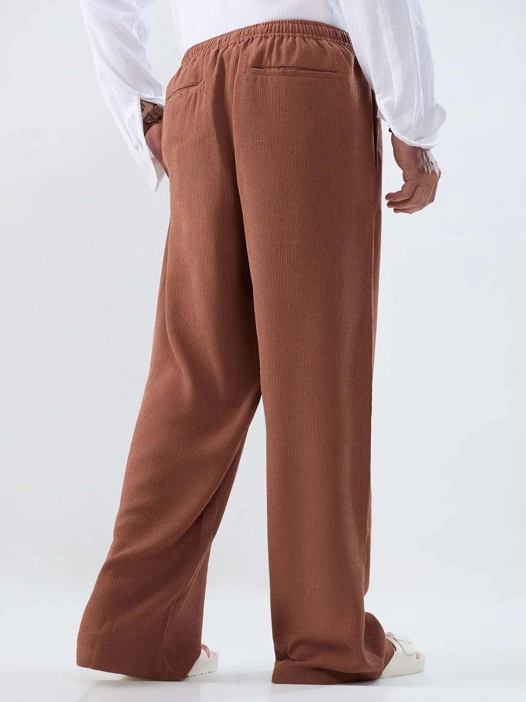 Saddle Brown Wide-Leg Crepe Comfort Trousers - Image 7