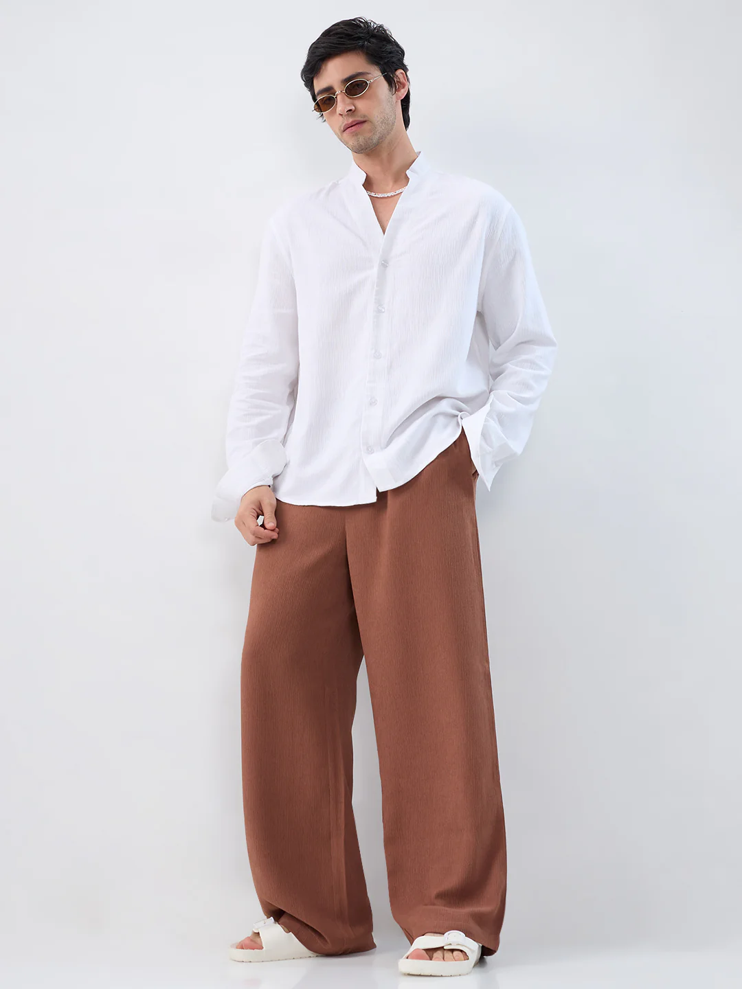 Saddle Brown Wide-Leg Crepe Comfort Trousers - Image 8