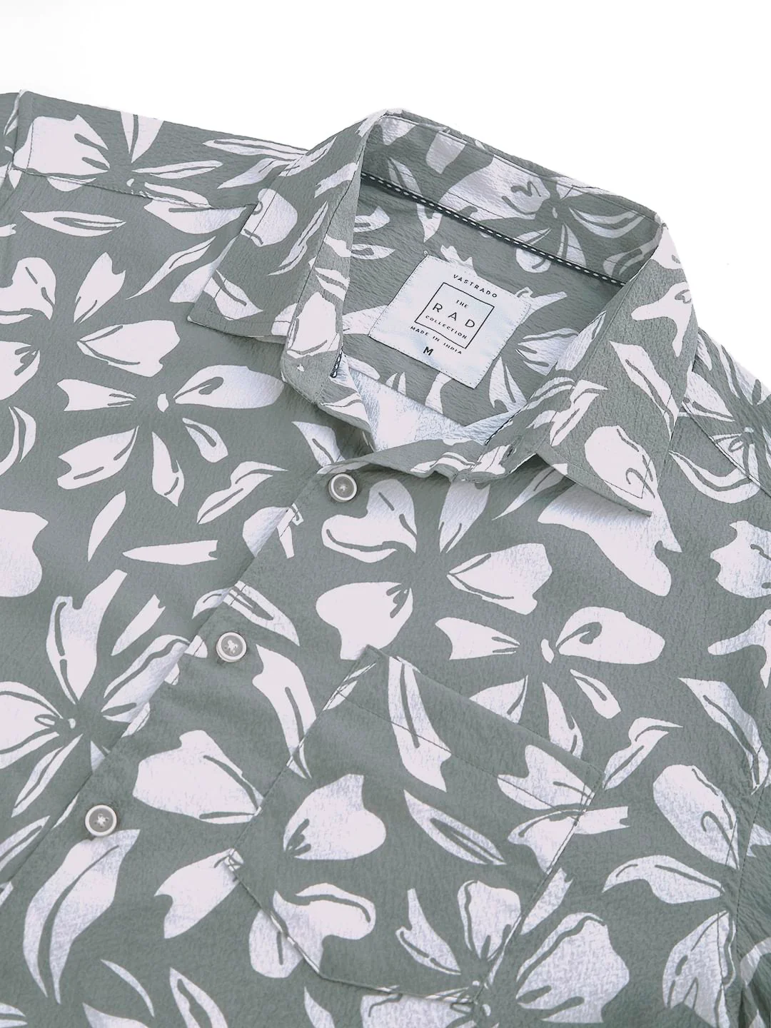 Sage Green Floratique Printed Creased Shirt - Image 3