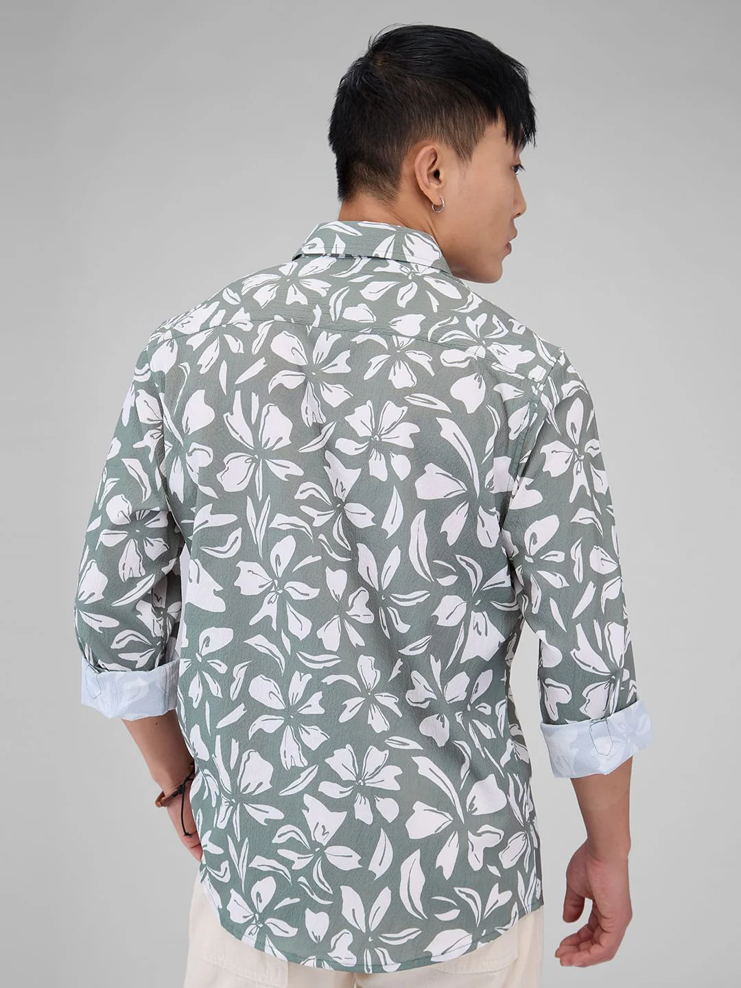 Sage Green Floratique Printed Creased Shirt - Image 7
