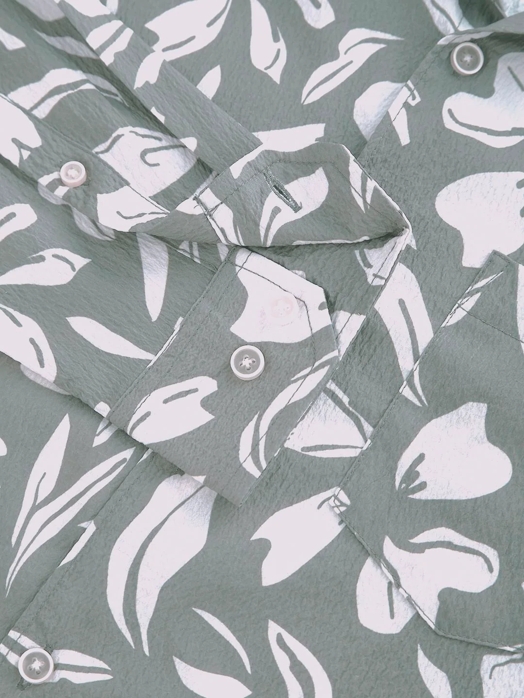 Sage Green Floratique Printed Creased Shirt - Image 9