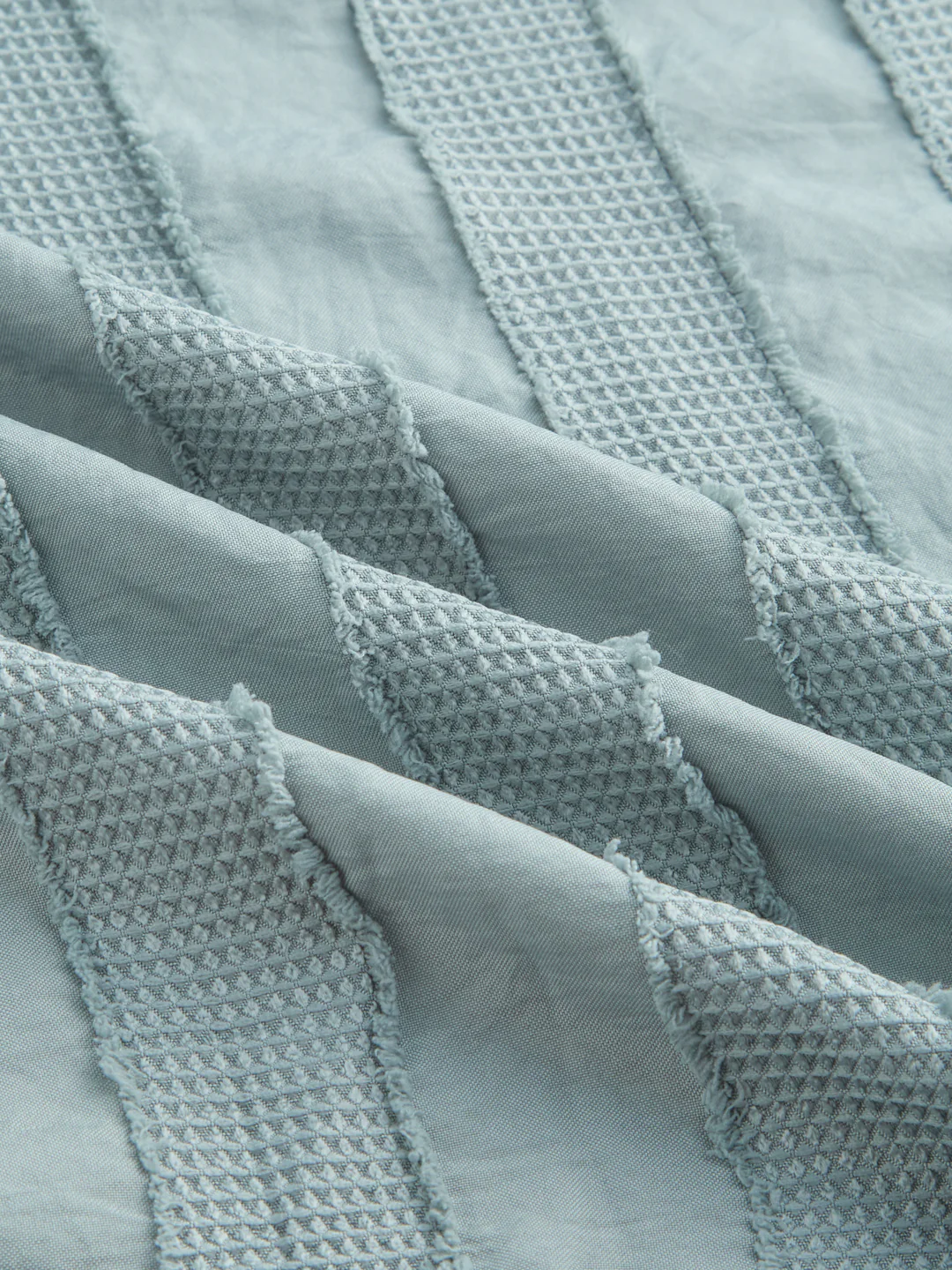 Sage Green Frayed Panelled Waffle Textured Shirt - Image 3