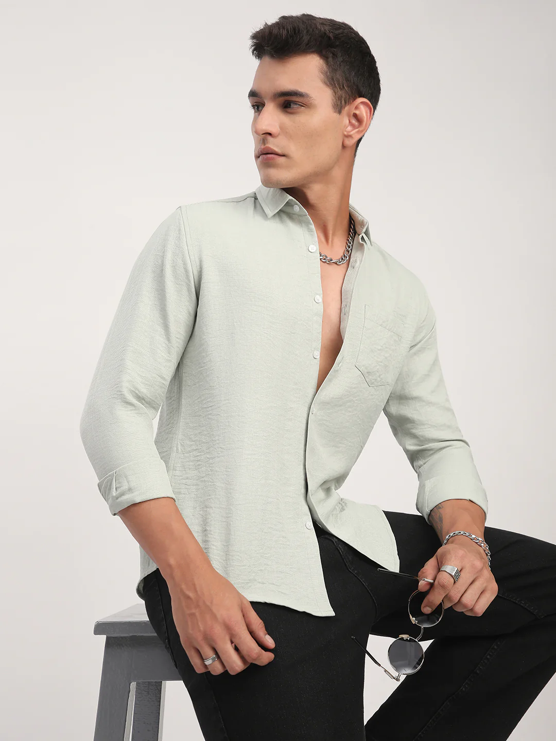 Sage Green Minimalist Solid Shirt - Image 2