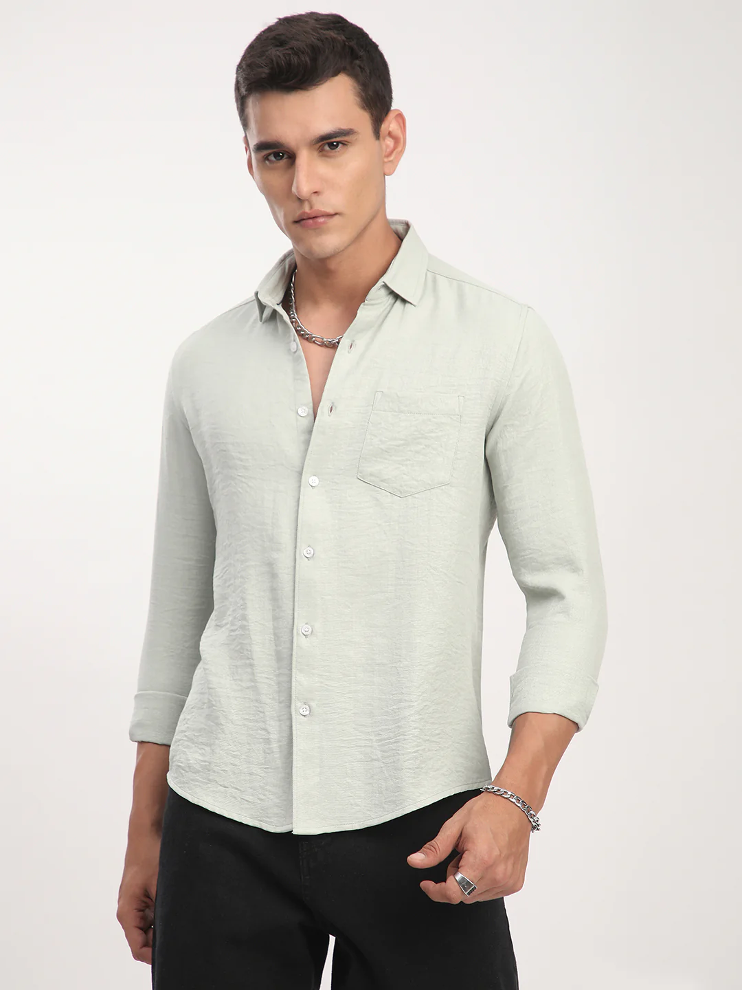 Sage Green Minimalist Solid Shirt - Image 5