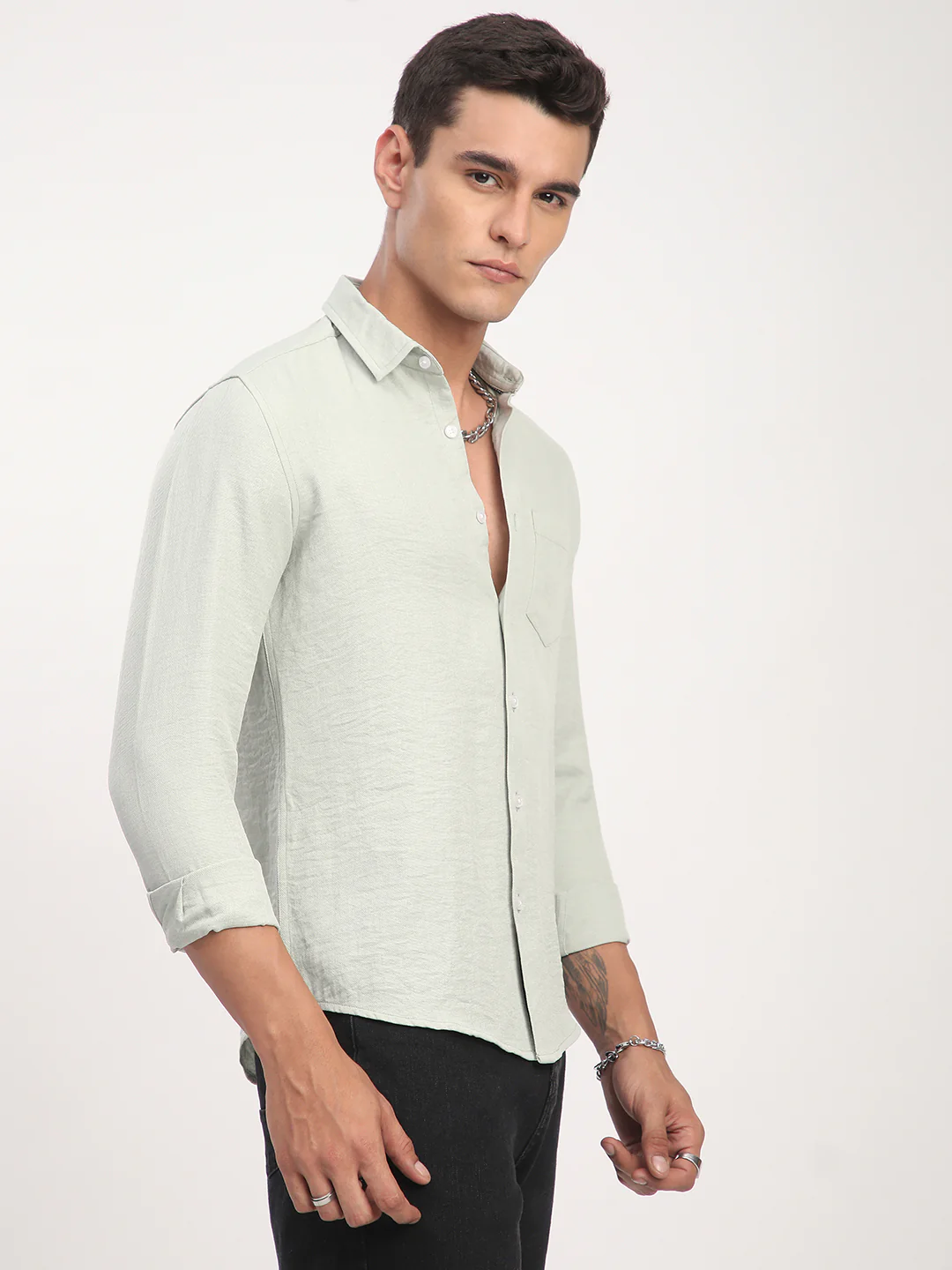 Sage Green Minimalist Solid Shirt - Image 6