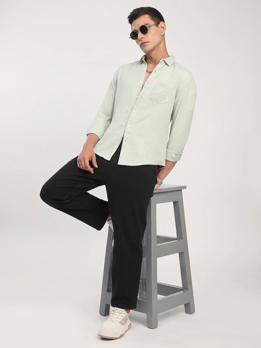 Sage Green Minimalist Solid Shirt - Image 8