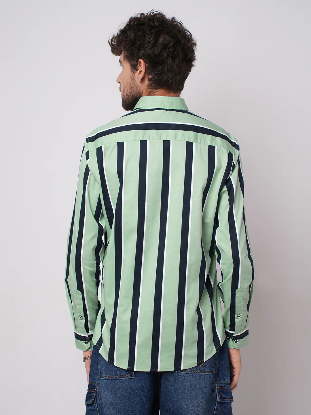 Sage Green & Navy Harbour Striped Shirt - Image 6