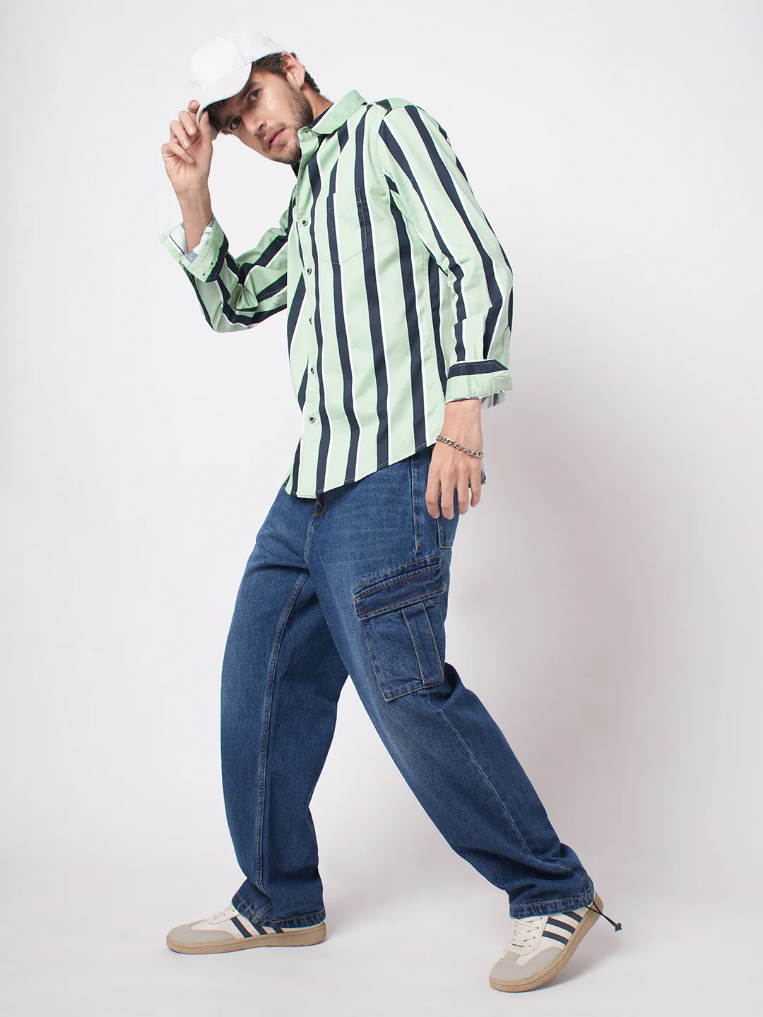 Sage Green & Navy Harbour Striped Shirt - Image 7