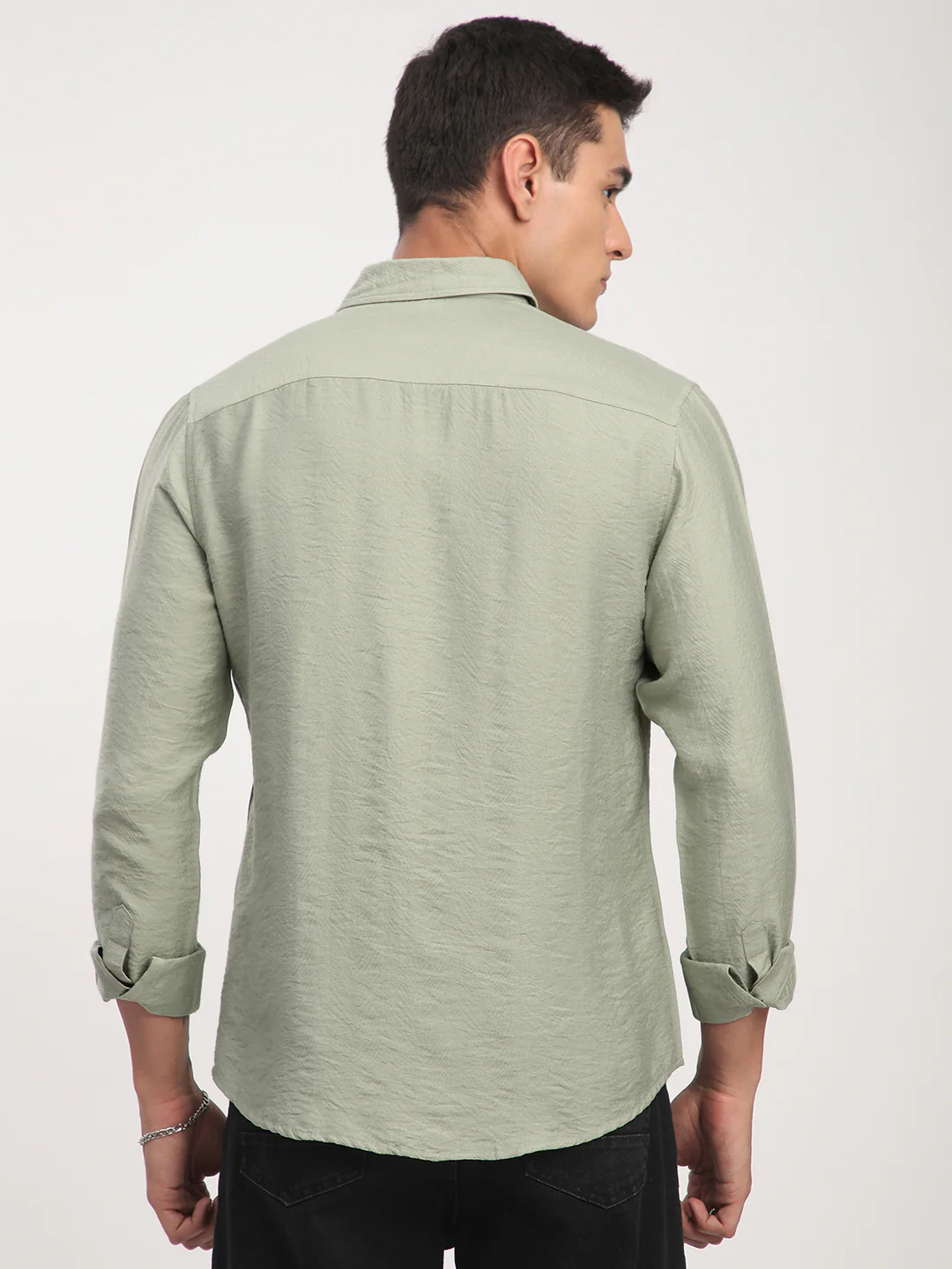 Sage Green Rhythmic Wave Jacquard Shirt - Image 6