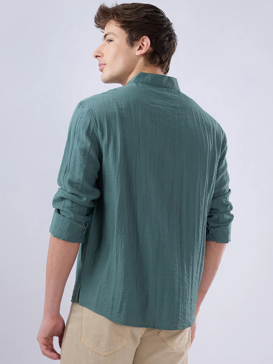 Sage Green Stand Collar Oversized Shirt - Image 7