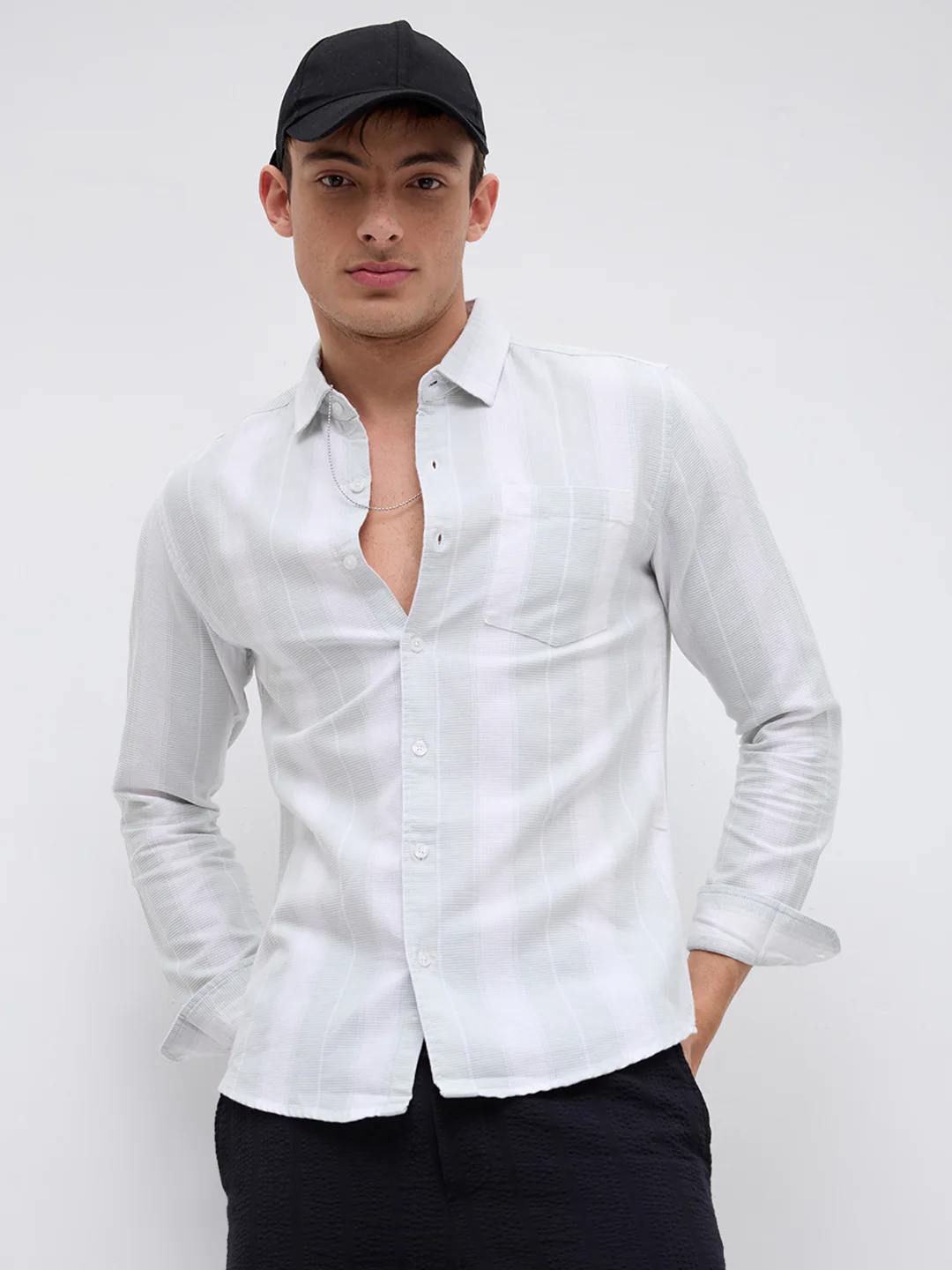 Sage Mist Textured Vertical Striped Resort Shirt - Image 2