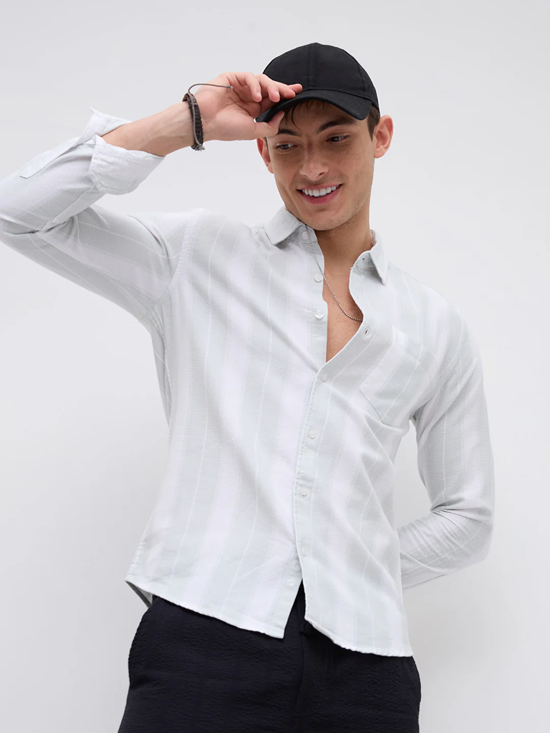 Sage Mist Textured Vertical Striped Resort Shirt - Image 4
