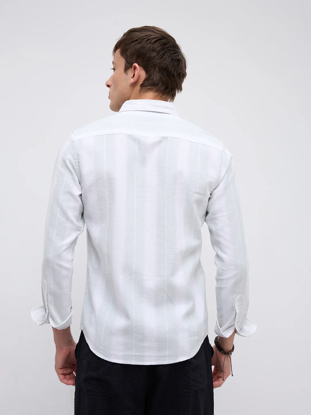 Sage Mist Textured Vertical Striped Resort Shirt - Image 7