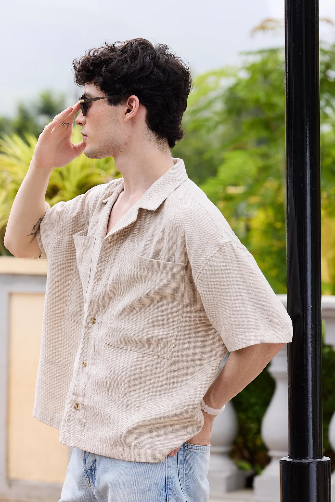 Sahara Beige Vacation Luxe Oversized Twin Pocket Crop Shirt - Image 4