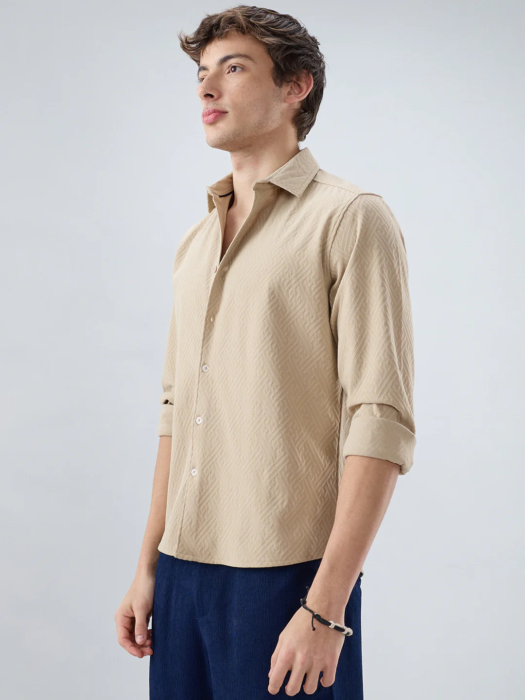 Sand Beige Interlock Maze Weave Knitted Shirt - Image 6