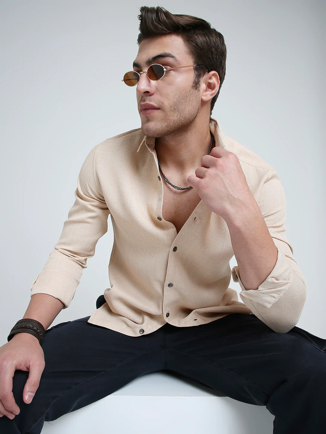 Sand Beige Micro Texture Shirt - Image 2