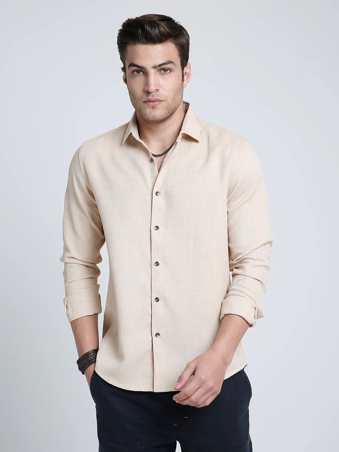 Sand Beige Micro Texture Shirt - Image 3