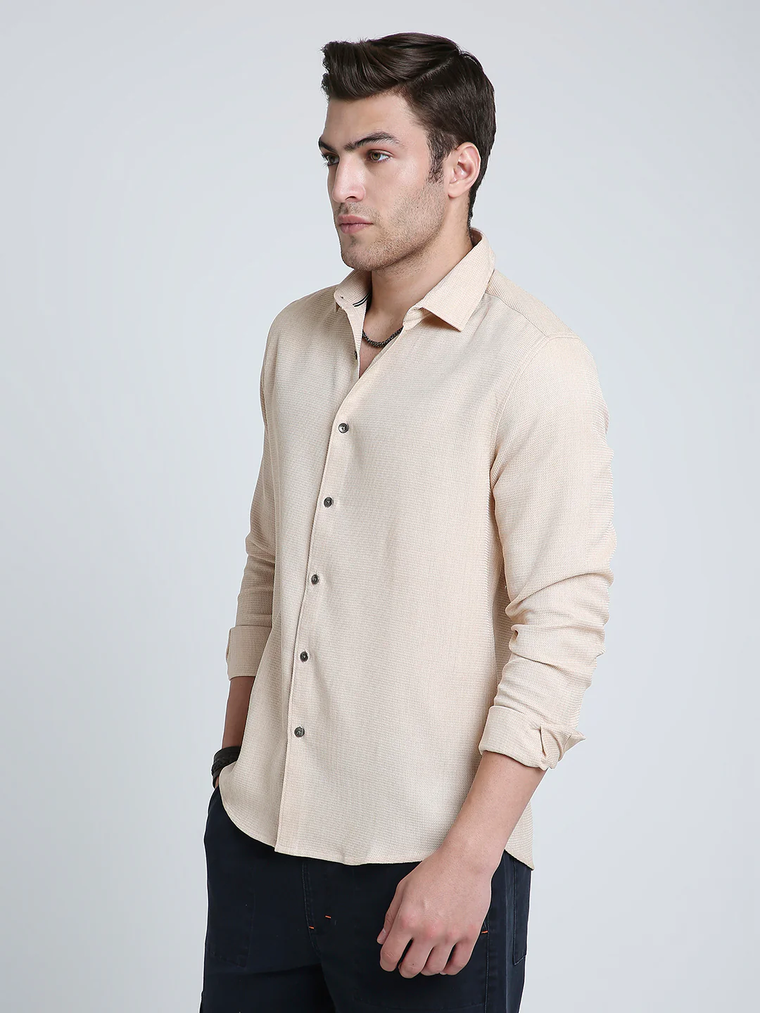 Sand Beige Micro Texture Shirt - Image 4