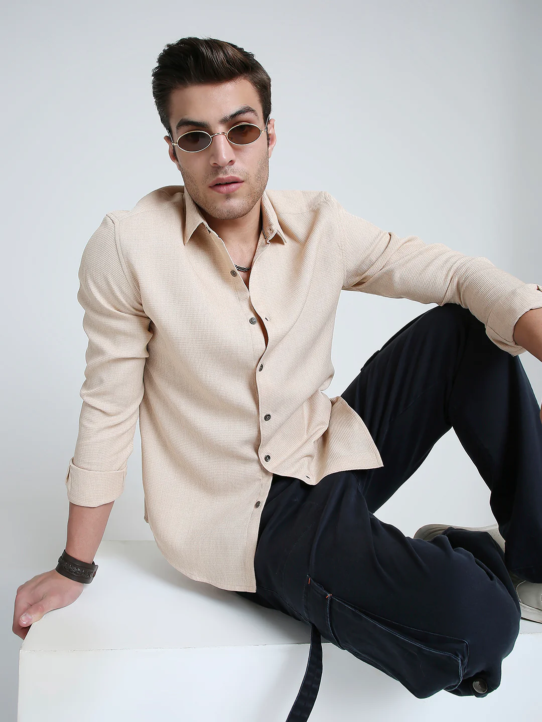 Sand Beige Micro Texture Shirt - Image 6