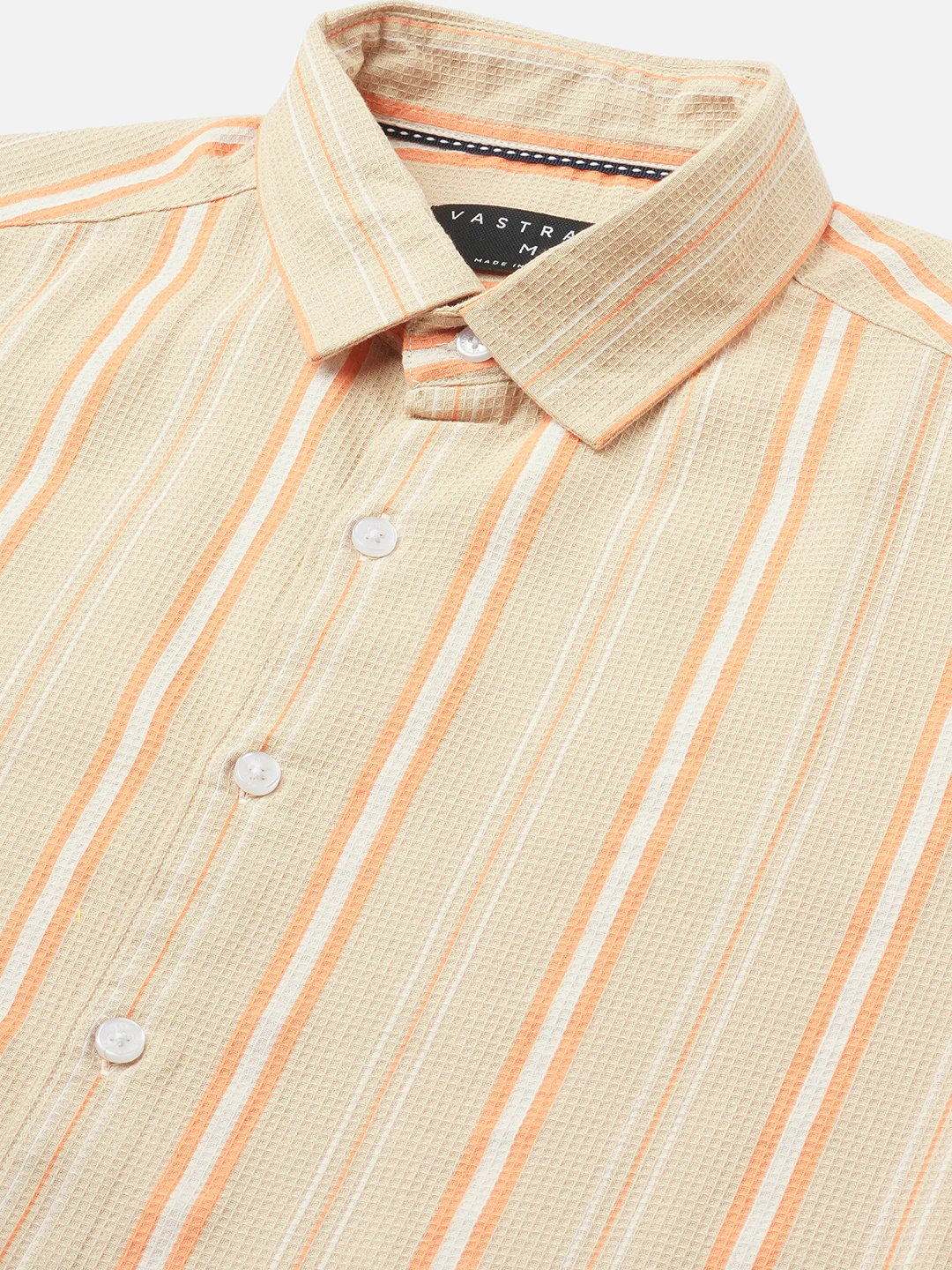 Sand Beige & Orange Striped Waffle Shirt - Image 3