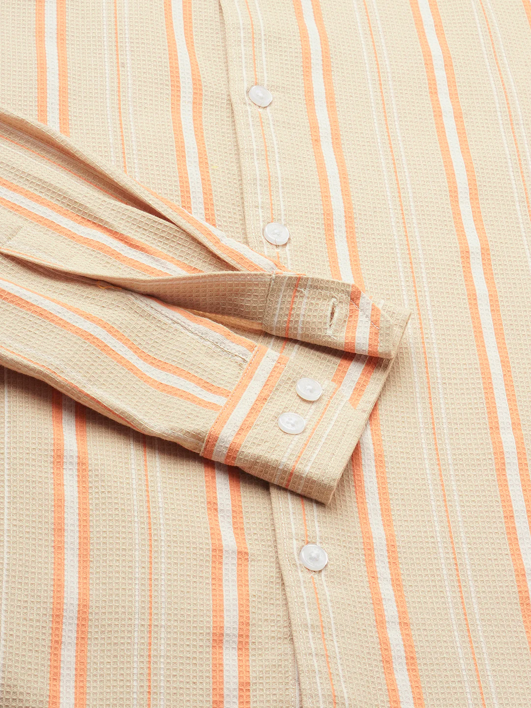 Sand Beige & Orange Striped Waffle Shirt - Image 9