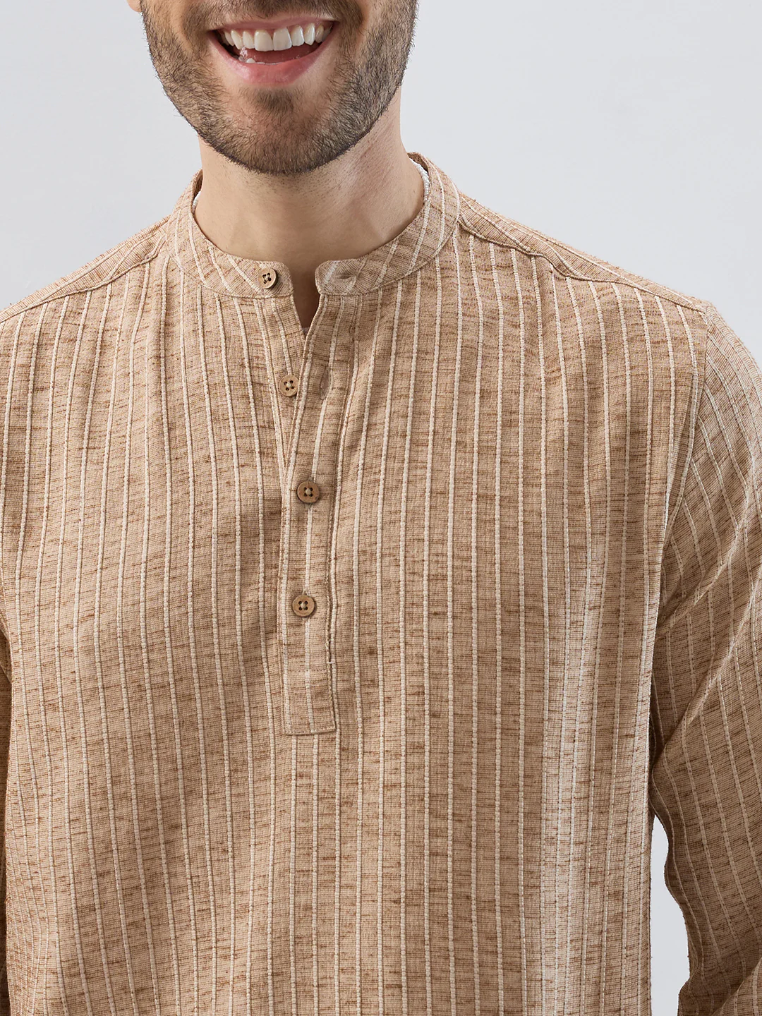 Sand Beige Textured Striped Kurta - Image 8