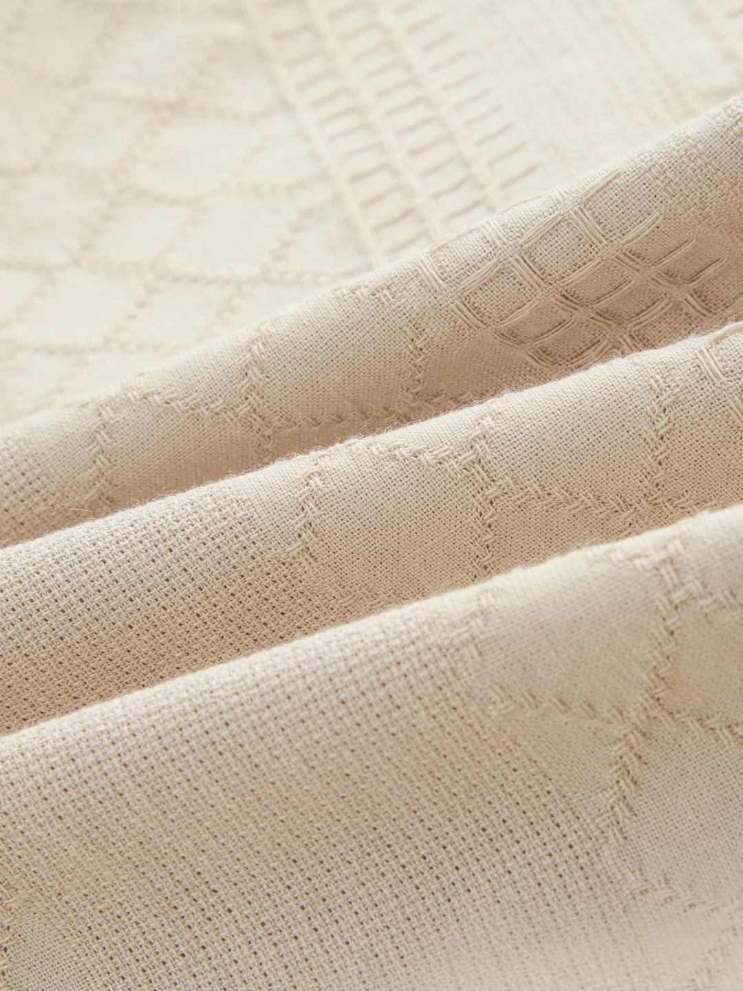 Sand Beige Waffle Textured Straight-Fit Trousers - Image 8