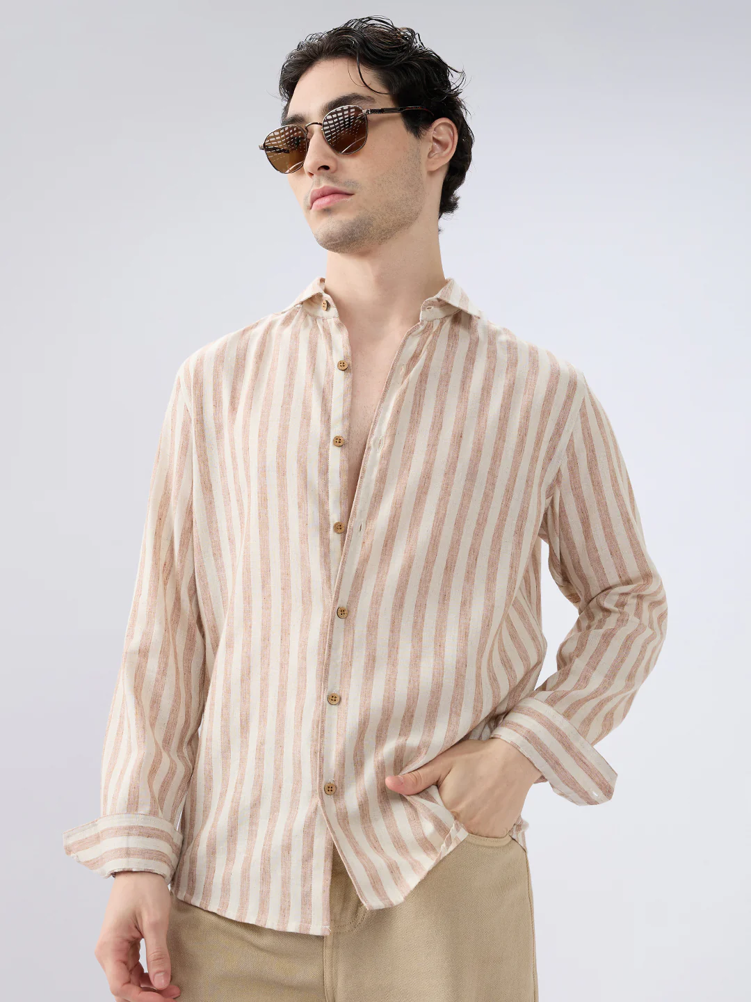 Sand Drift Paneled Stripe Linen Blend Shirt - Image 2