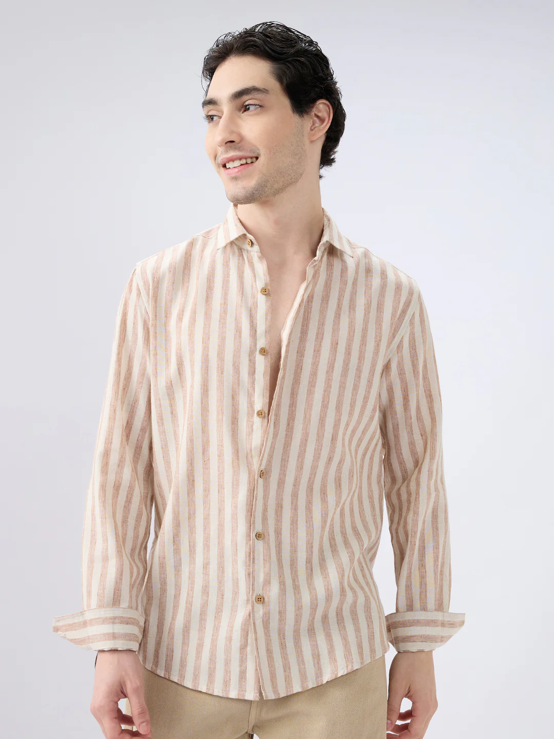 Sand Drift Paneled Stripe Linen Blend Shirt - Image 4