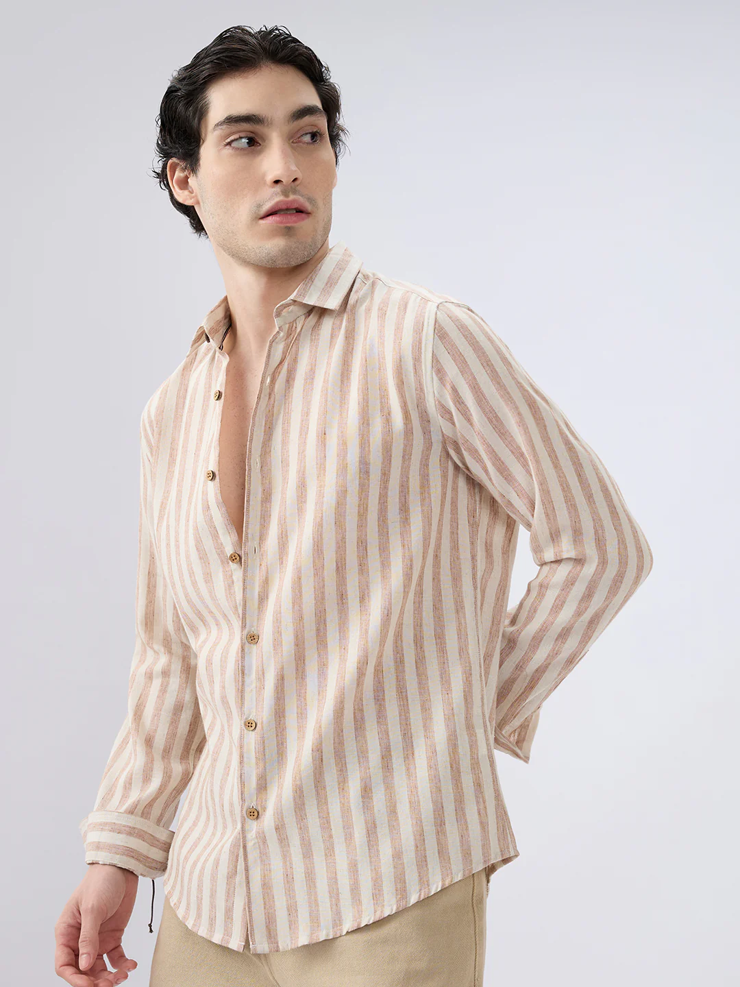 Sand Drift Paneled Stripe Linen Blend Shirt - Image 5