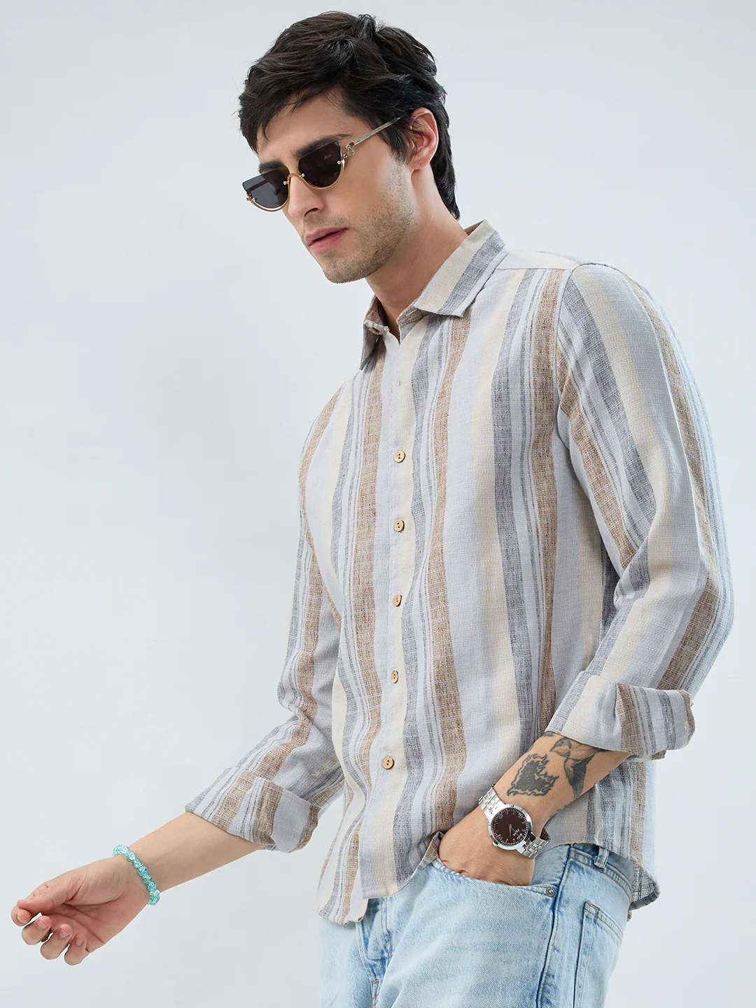Sandswept Stripes Breezy Linen Blend Shirt - Image 5
