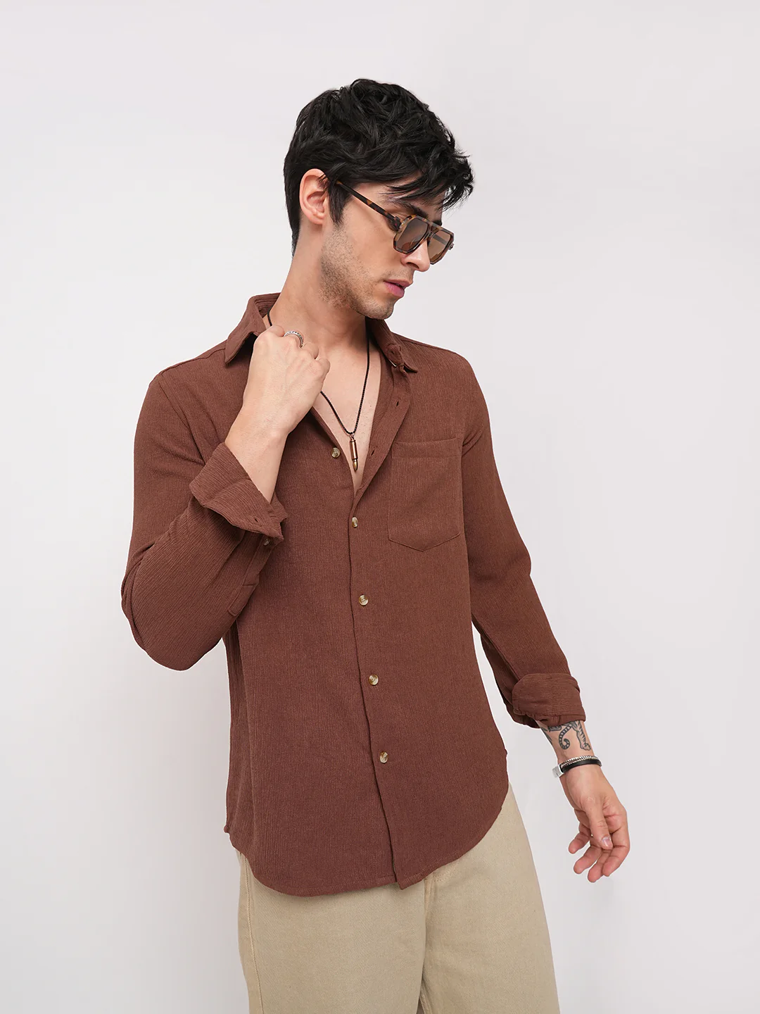 Sauve Cinnamon Brown Crepe Shirt - Image 4