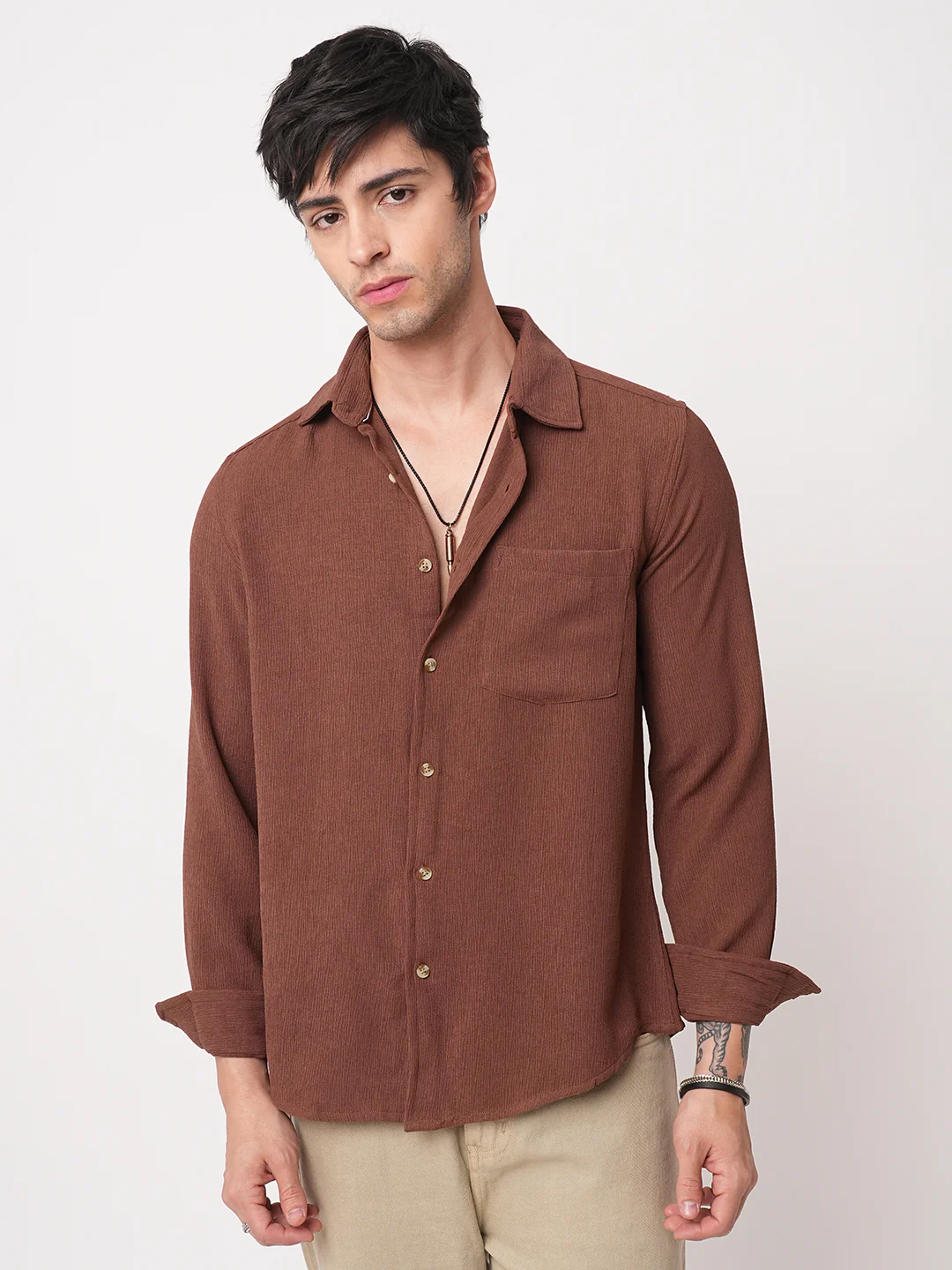 Sauve Cinnamon Brown Crepe Shirt - Image 5