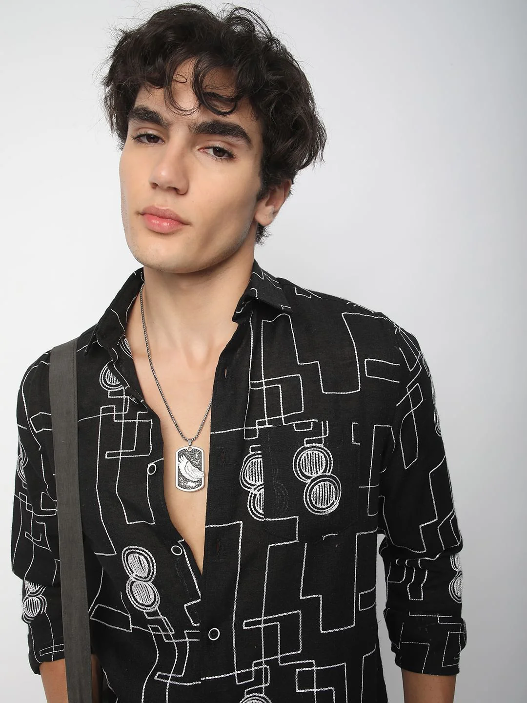 Schmick Black Contrast Maze Embroidered Shirt - Image 2