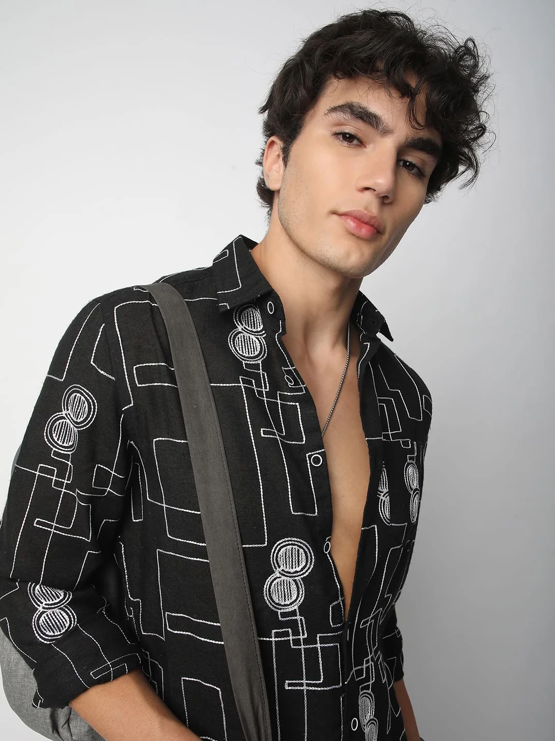 Schmick Black Contrast Maze Embroidered Shirt - Image 4