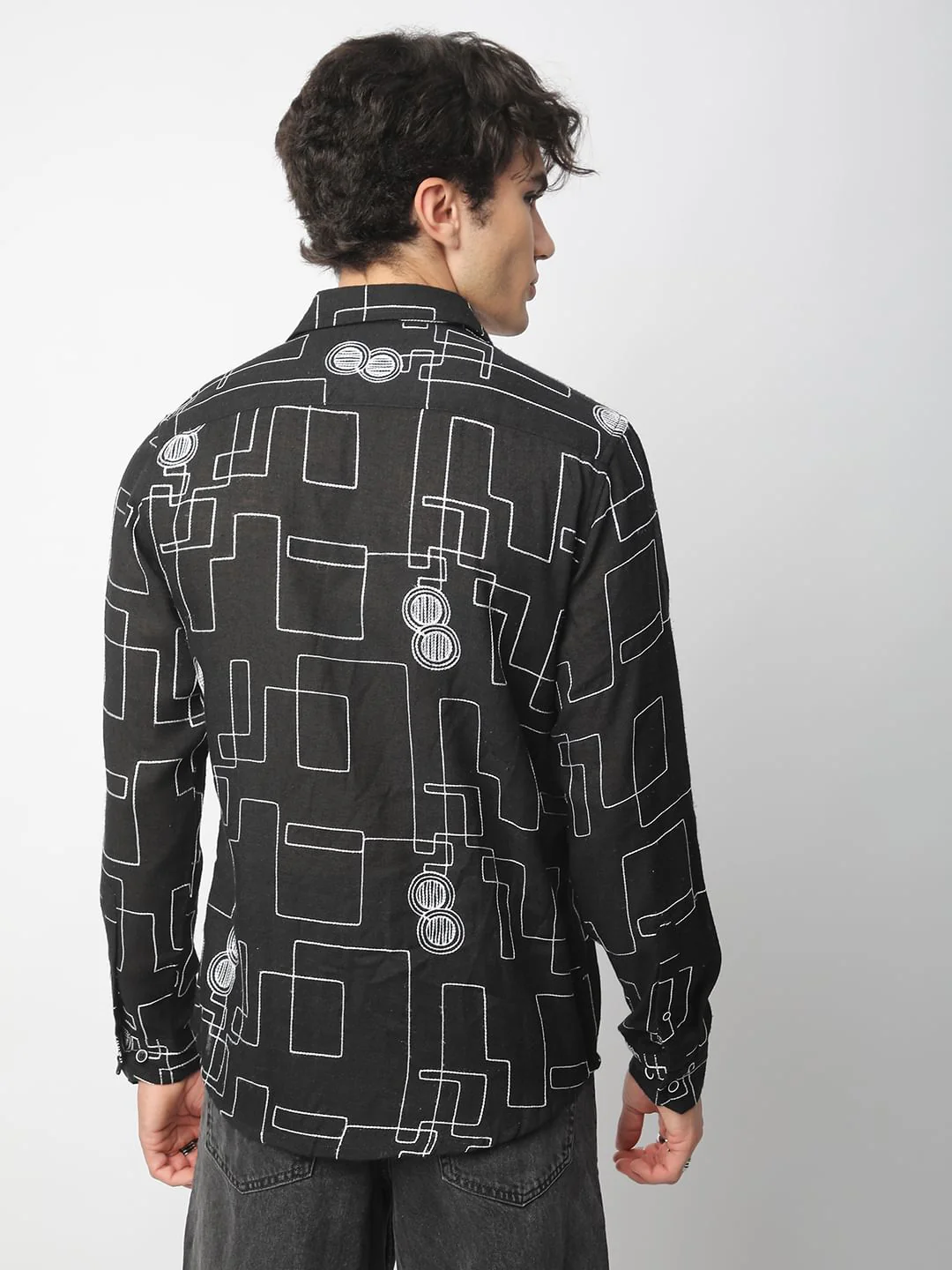 Schmick Black Contrast Maze Embroidered Shirt - Image 7