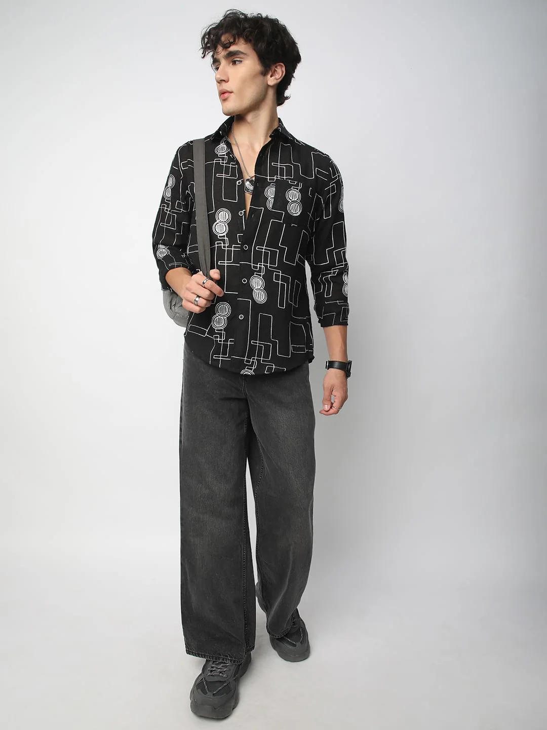 Schmick Black Contrast Maze Embroidered Shirt - Image 8