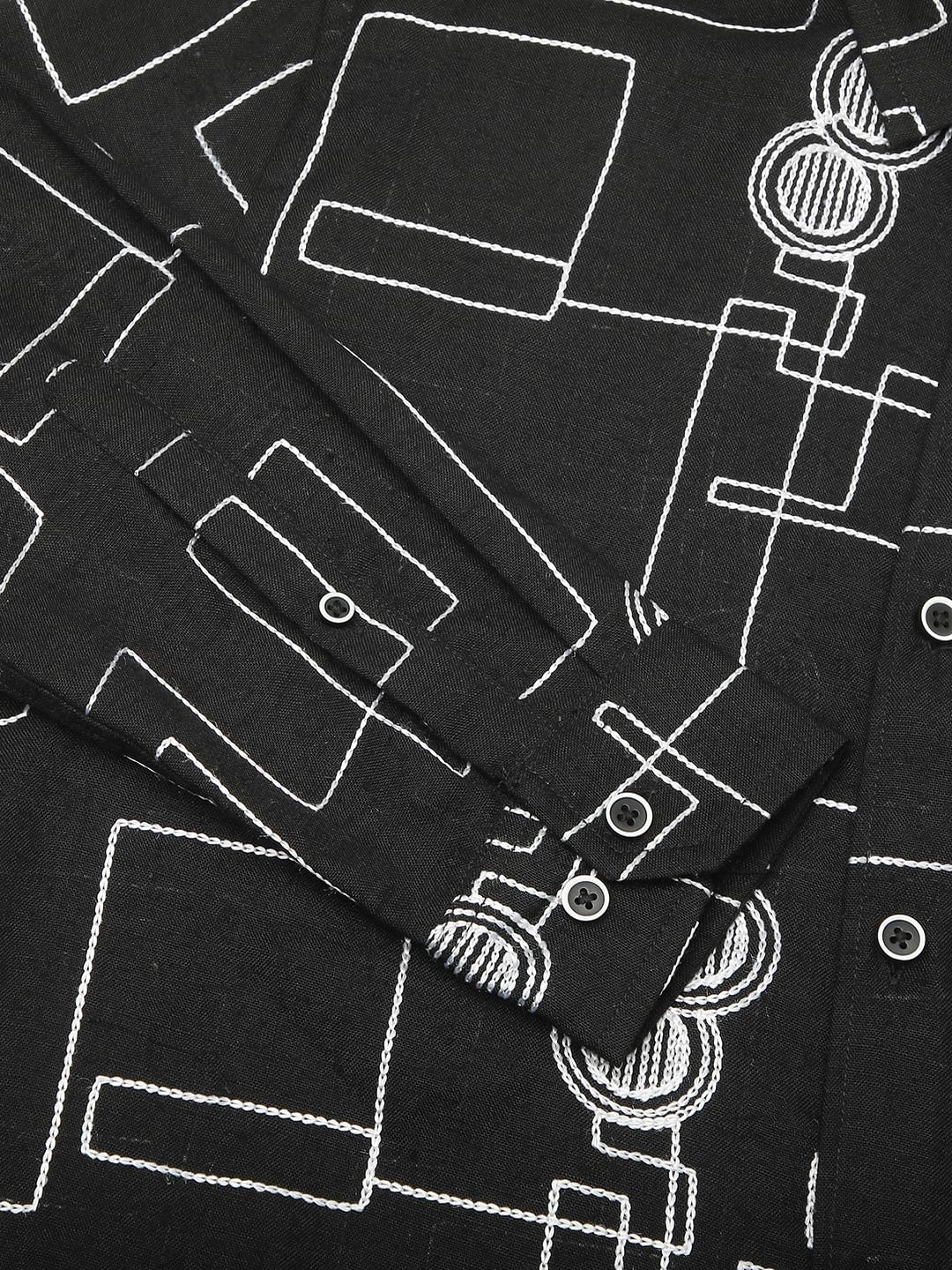 Schmick Black Contrast Maze Embroidered Shirt - Image 9