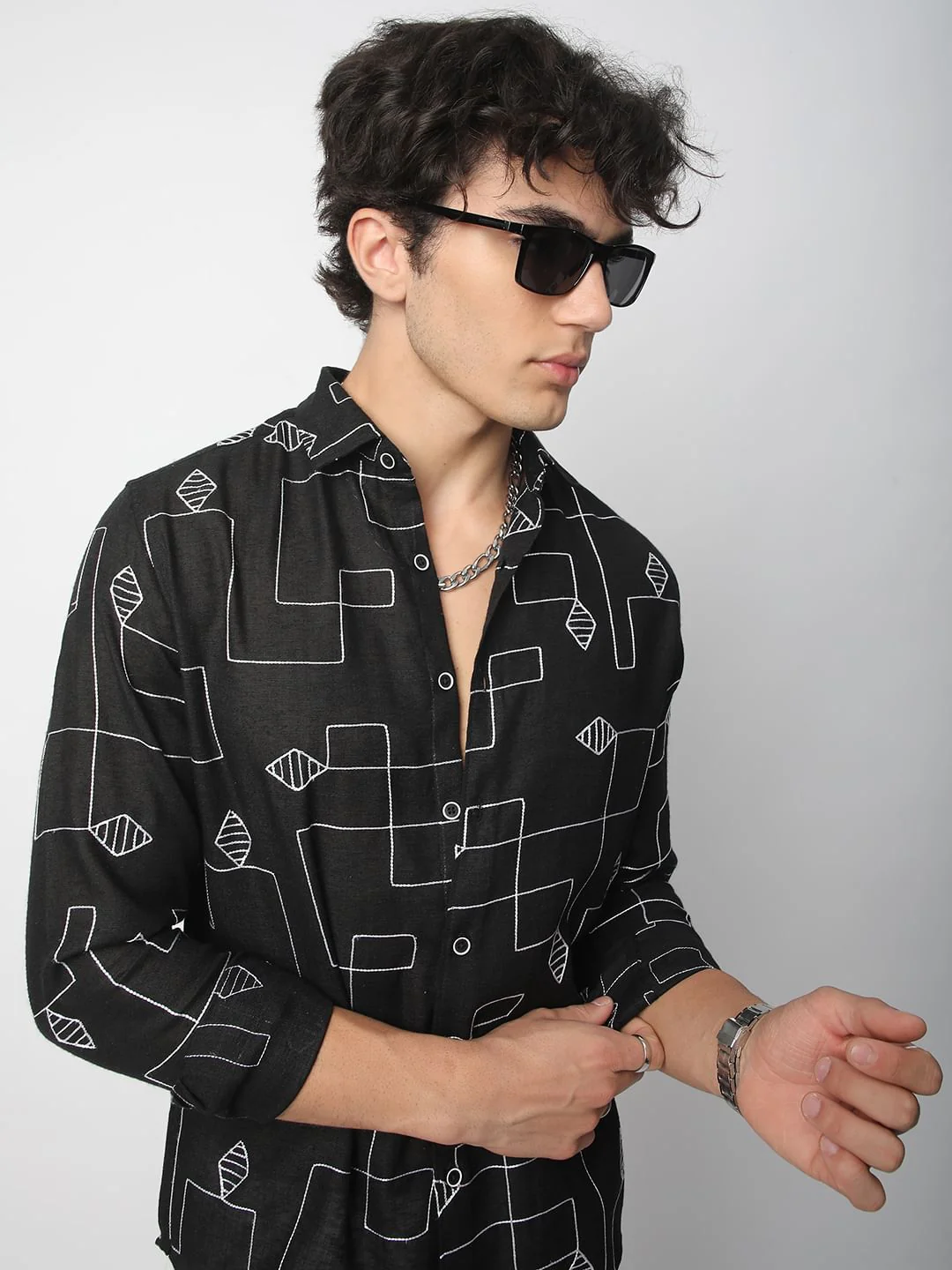 Schmick Black Lozenge Maze Embroidered Shirt - Image 4