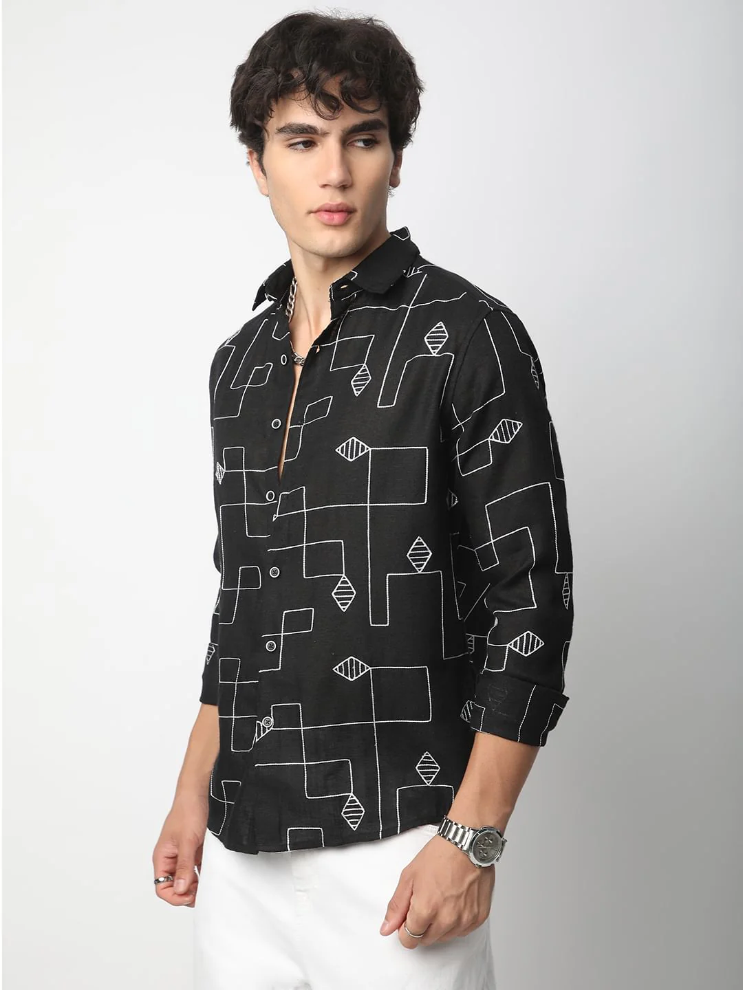 Schmick Black Lozenge Maze Embroidered Shirt - Image 6
