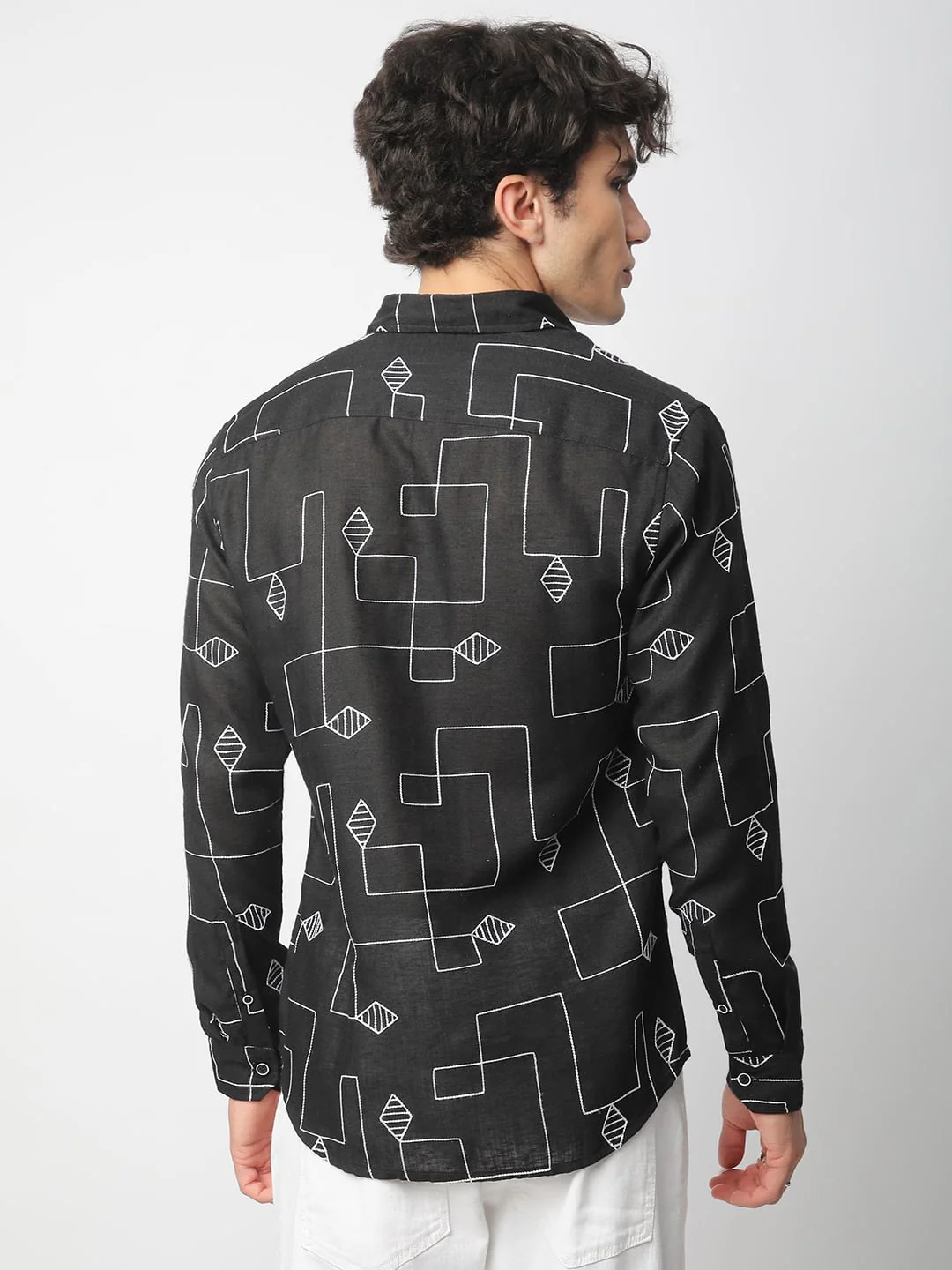 Schmick Black Lozenge Maze Embroidered Shirt - Image 7
