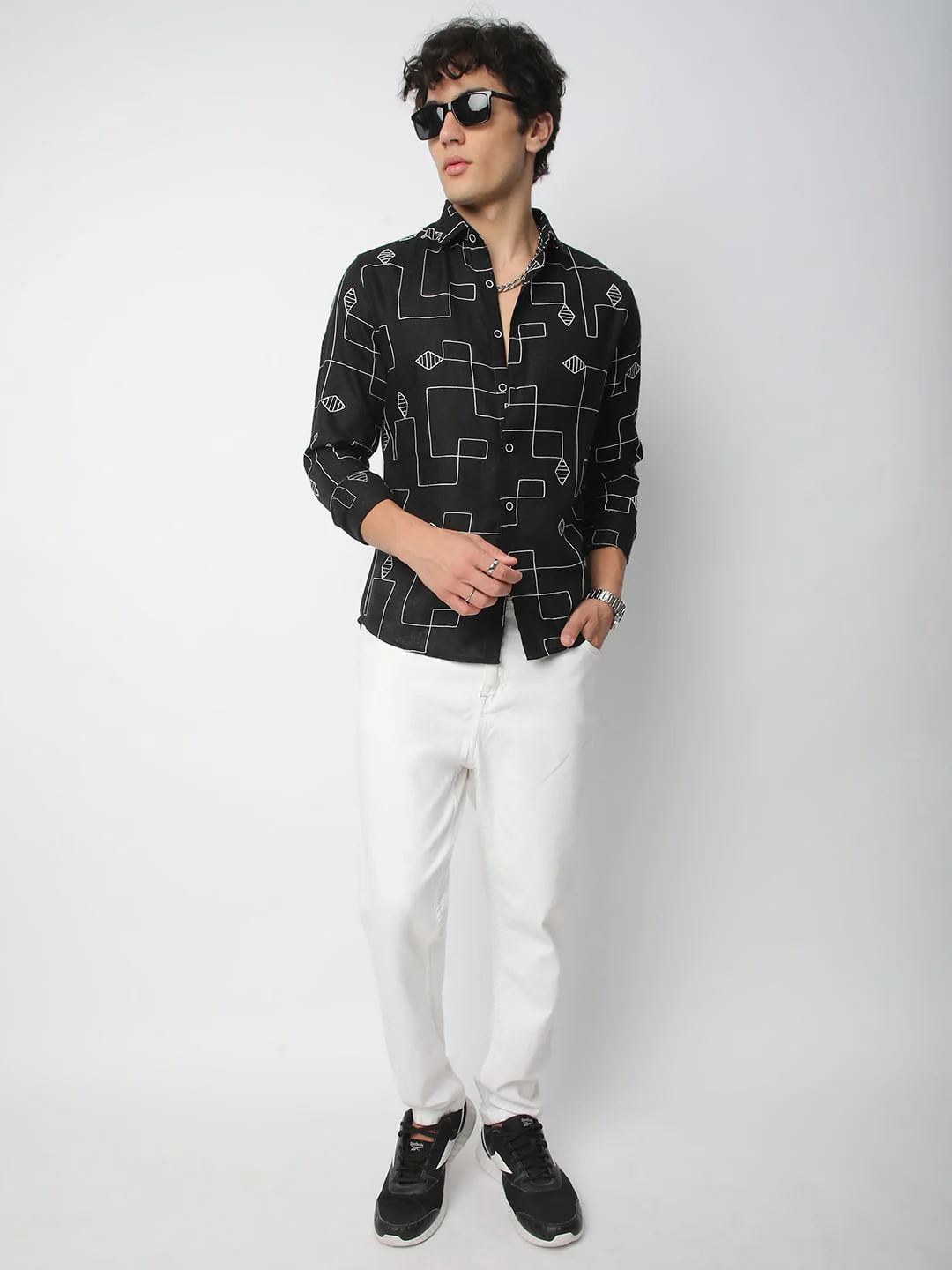 Schmick Black Lozenge Maze Embroidered Shirt - Image 8