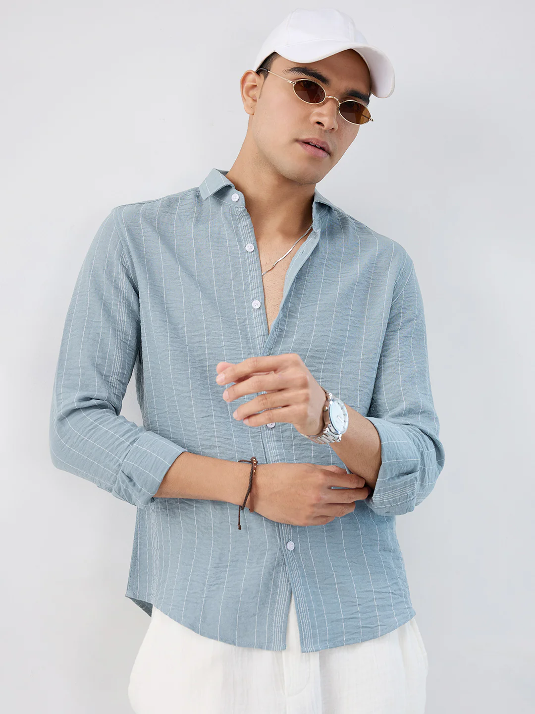 Schmick Dusty Teal Pinstripe Shirt - Image 2