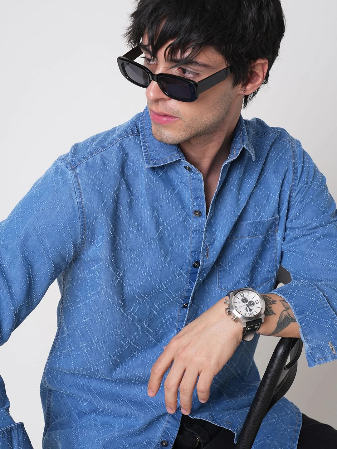 Schmick Lozenge Laser Cut Denim Shirt - Image 2