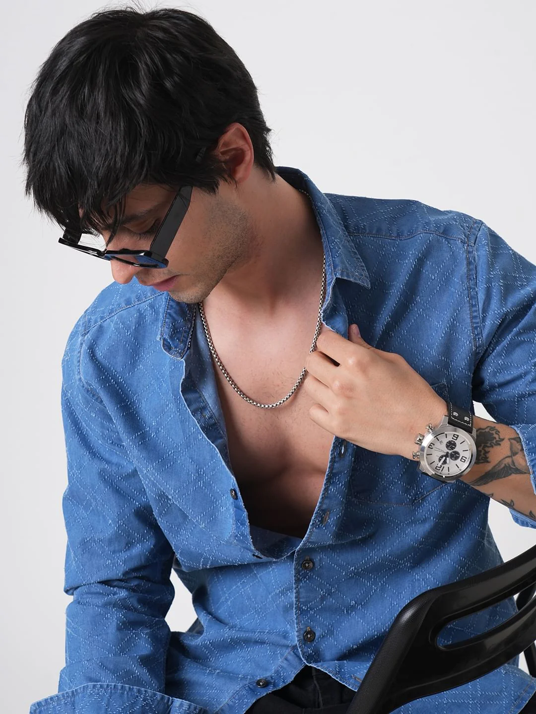 Schmick Lozenge Laser Cut Denim Shirt - Image 4