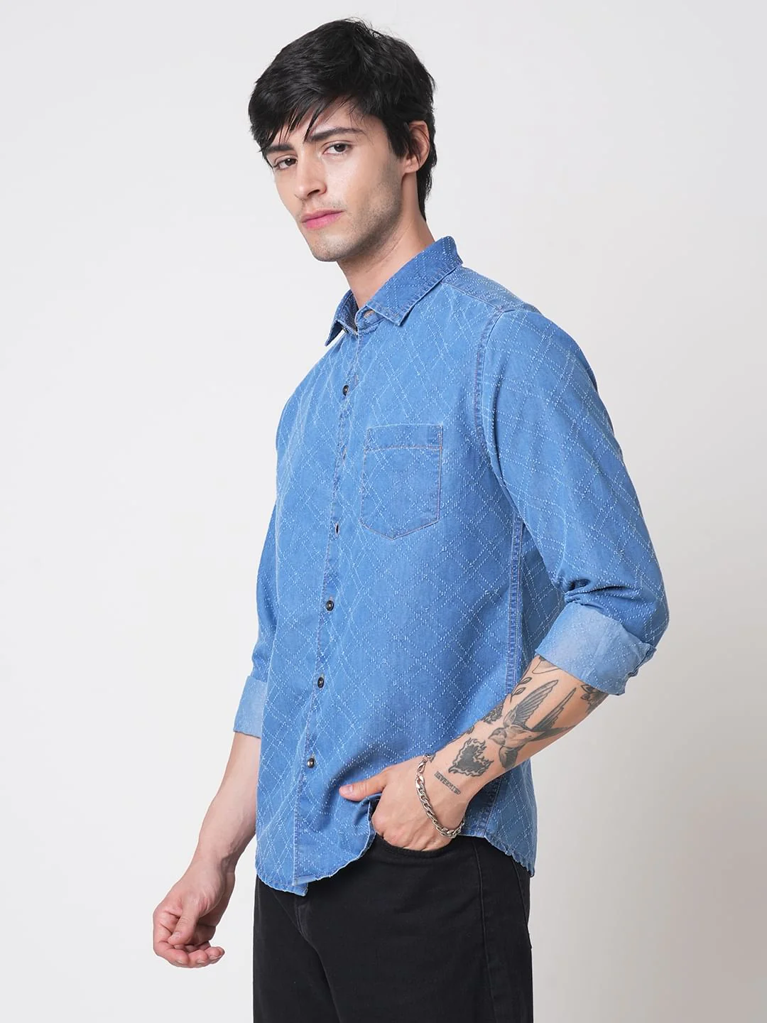 Schmick Lozenge Laser Cut Denim Shirt - Image 6