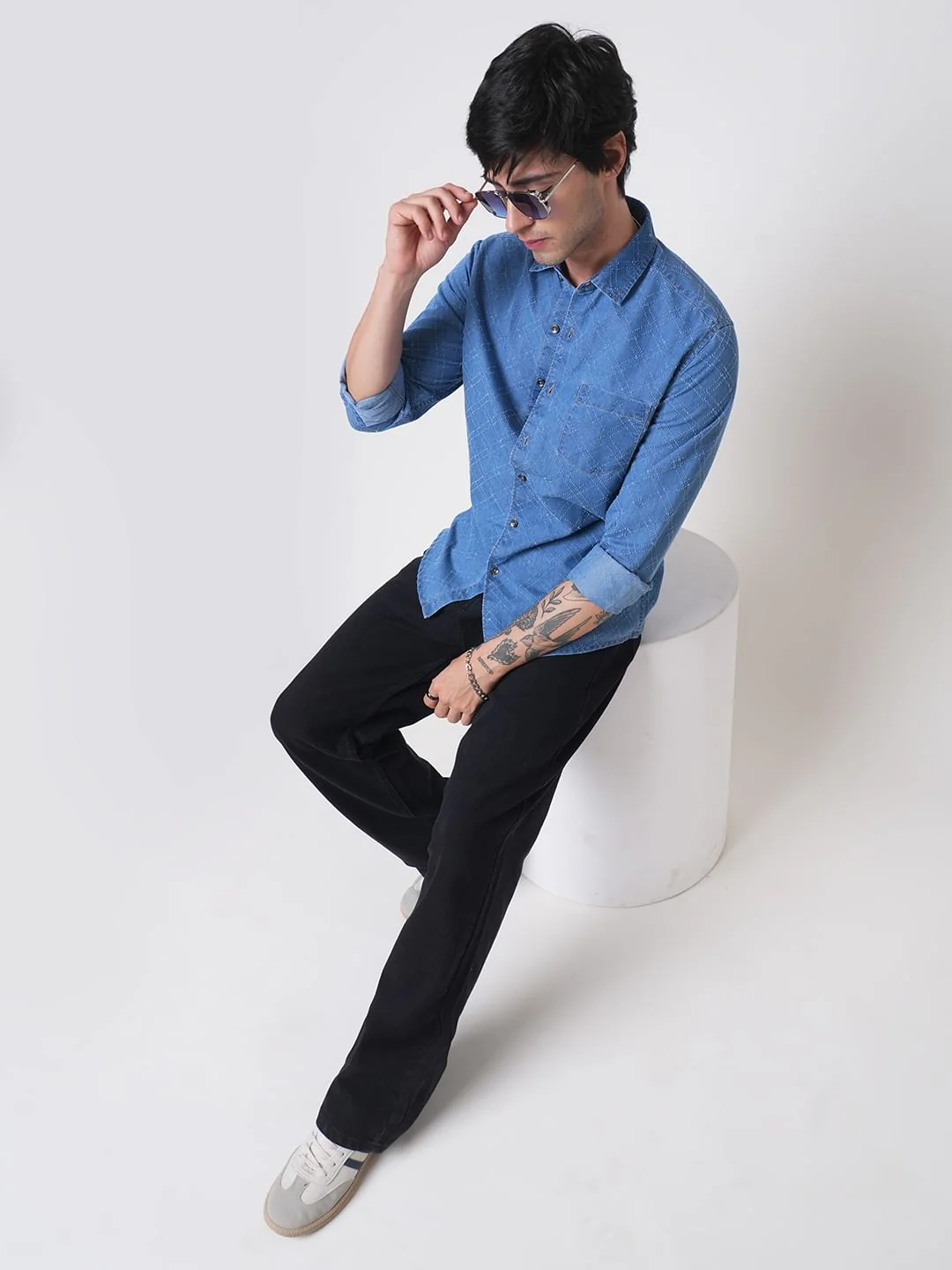 Schmick Lozenge Laser Cut Denim Shirt - Image 8