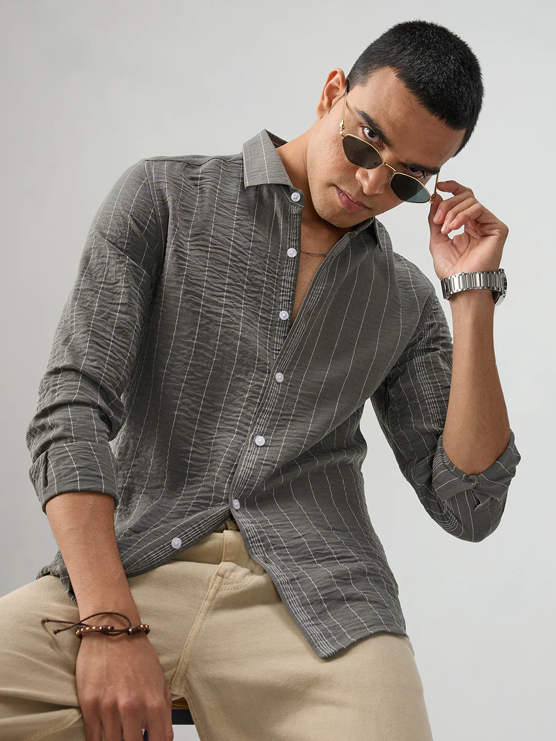 Schmick Pebble Grey Pinstripe Shirt - Image 2