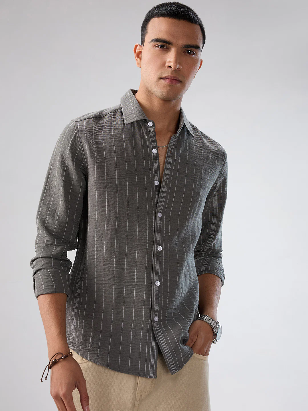 Schmick Pebble Grey Pinstripe Shirt - Image 4